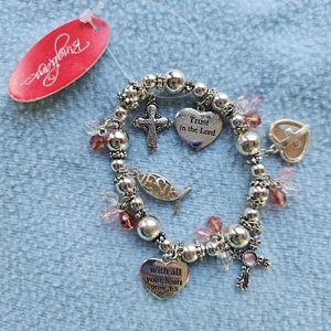 Bingham Dynasty Inspirational Christian Stretch Charm Bracelet, NWT